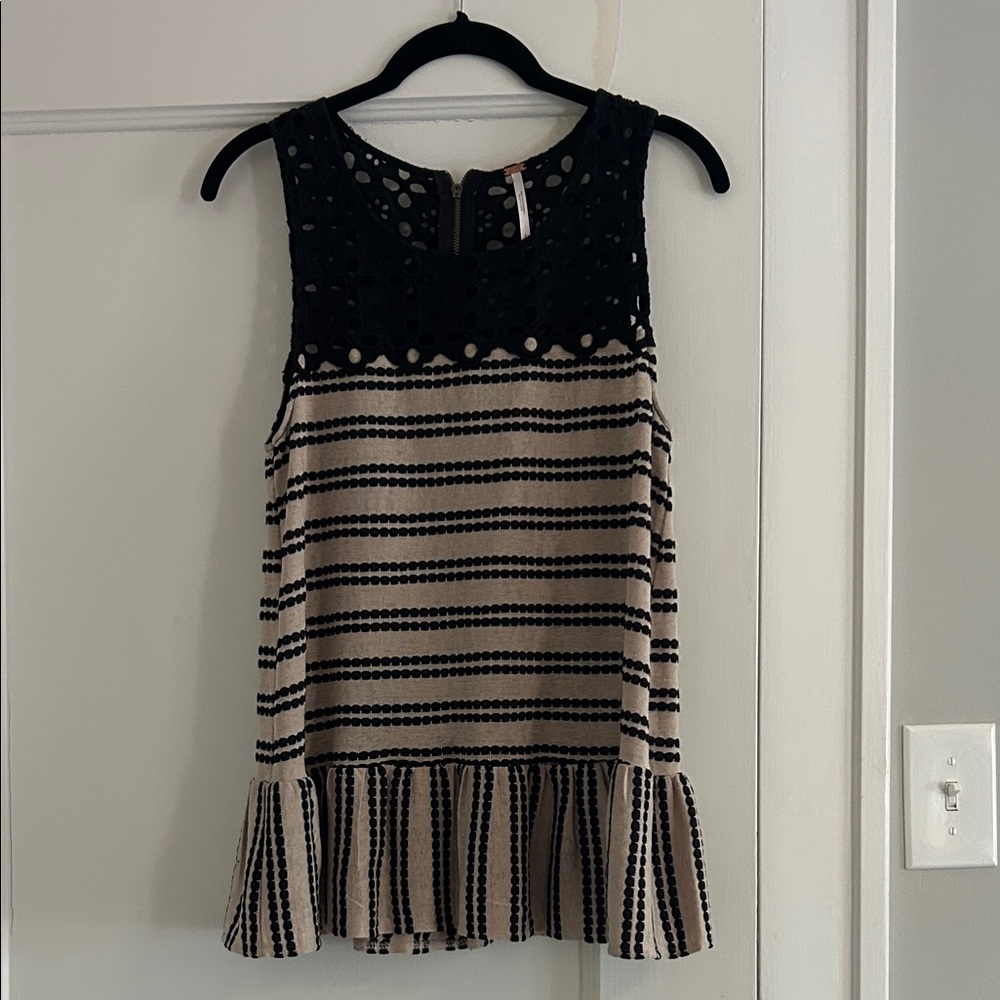 Free People Black and Tan Striped Tank Top